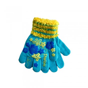 Παιδικά μάλλινα μπλε- κίτρινα γάντια A0107
